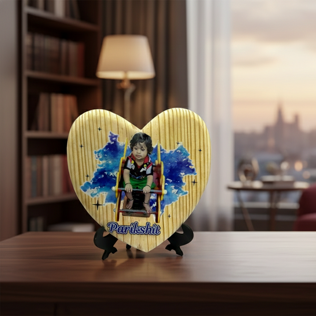 "Watercolor Splash" Natural Wooden Heart Plaque
