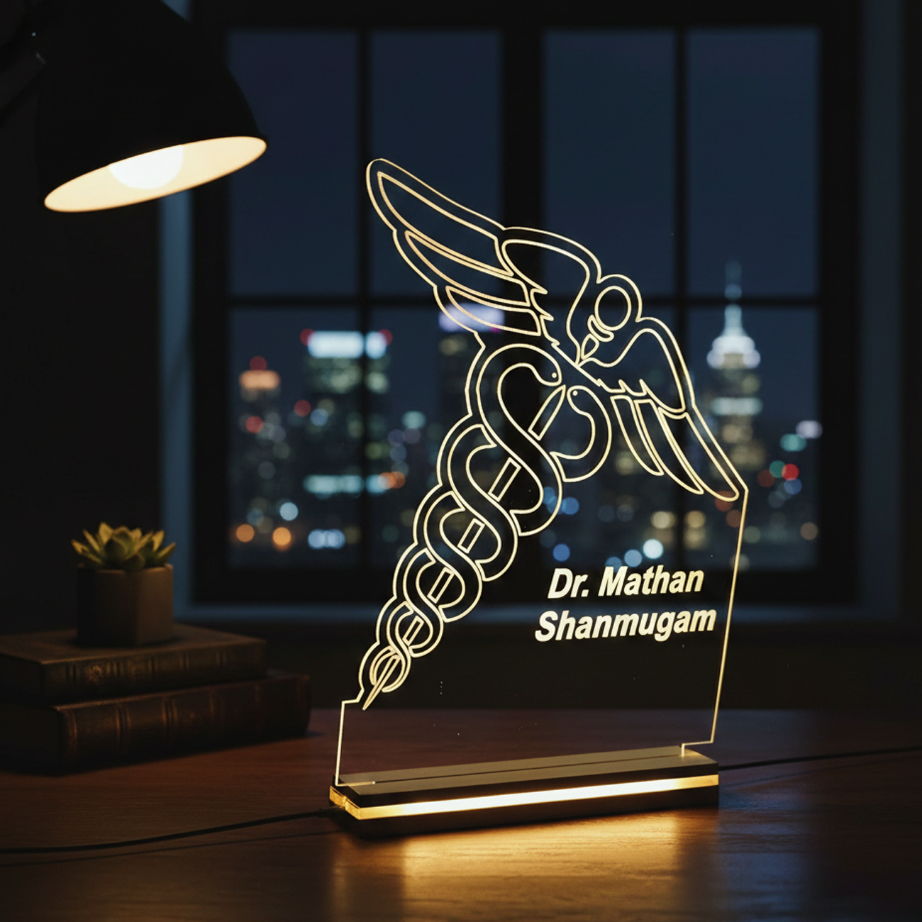 Personalized Caduceus Doctor 3D LED Lamp