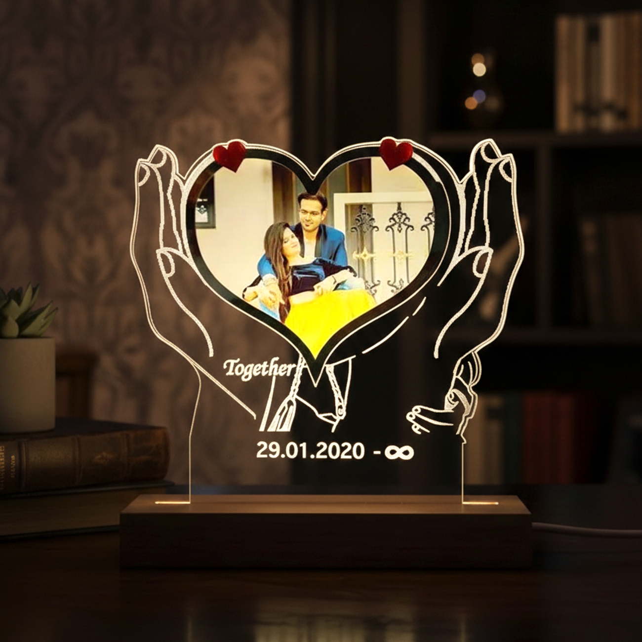 Personalized Photo & "Hands of Care" LED Lamp