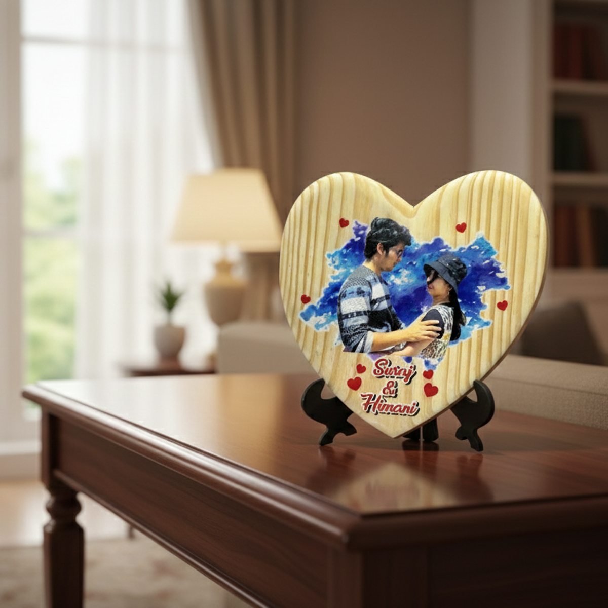 Personalized Heart-Shaped Natural Wooden Watercolor Plaque