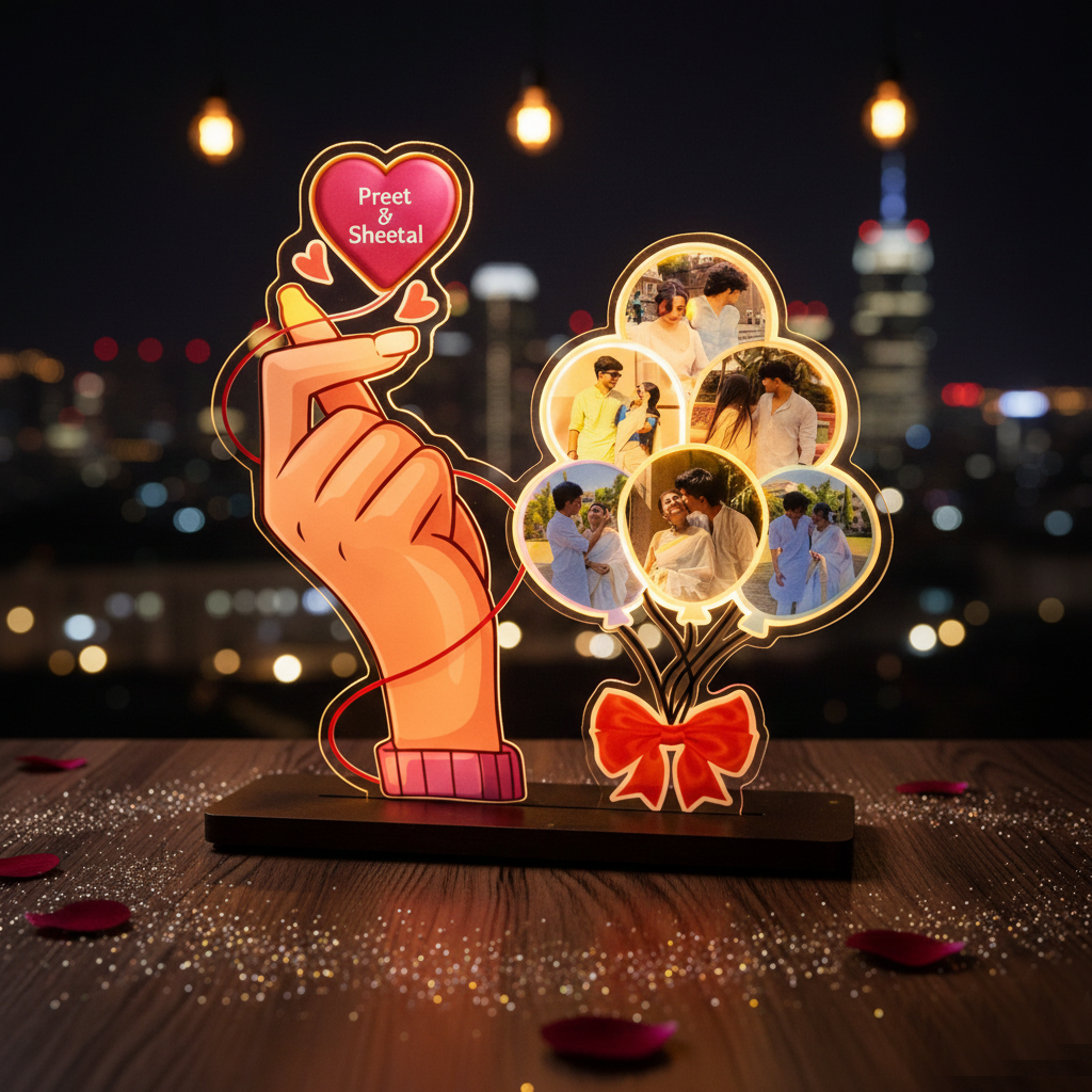 Personalized "Finger Heart" & Photo Balloon LED Illusion Lamp