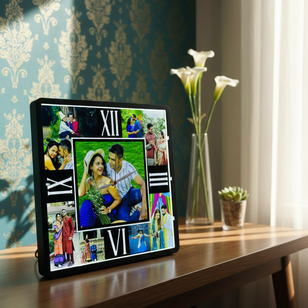 "Timeless Moments" Personalized Multi-Photo LED Acrylic Clock