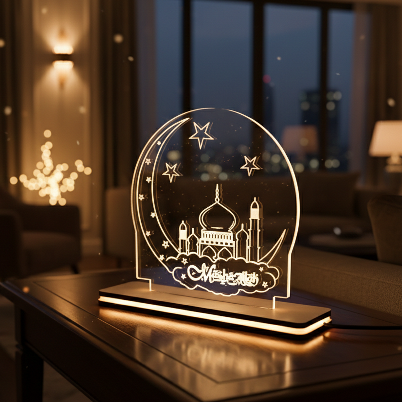 3D Acrylic Mosque & Crescent LED Lamp