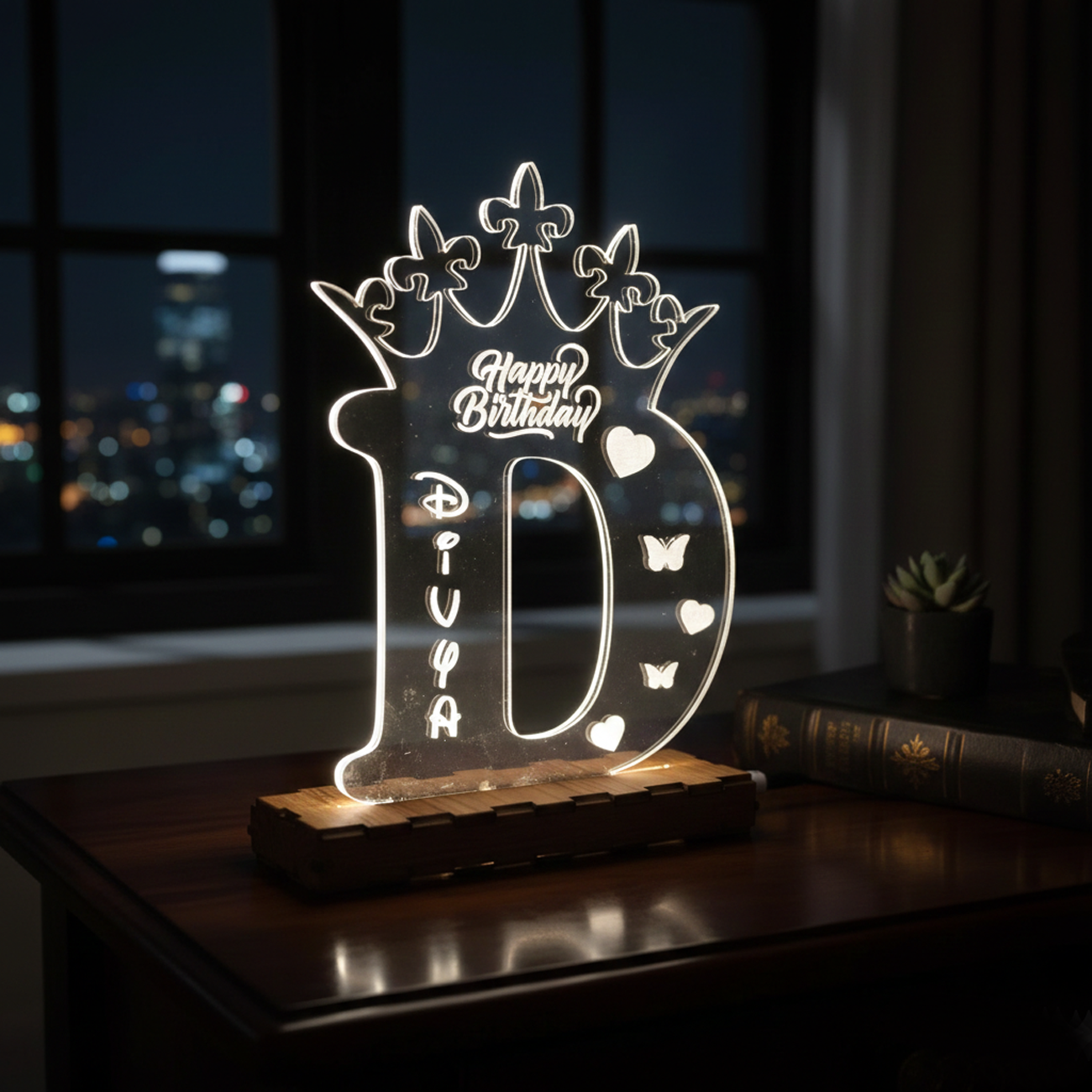 Personalized Initial Crown LED Acrylic Lamp