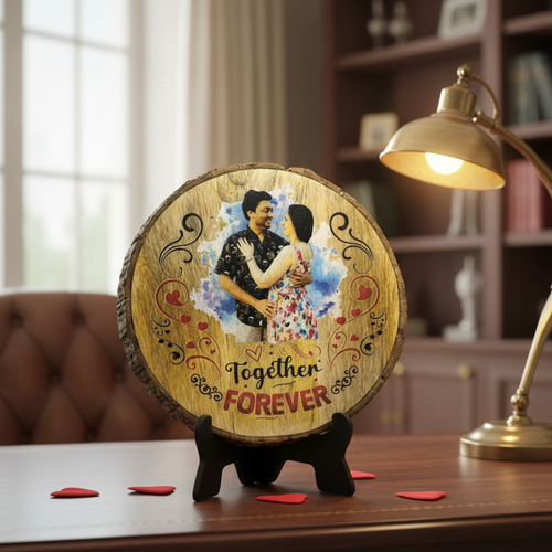 "Eternal Bond" Natural Wooden Slice Photo Plaque