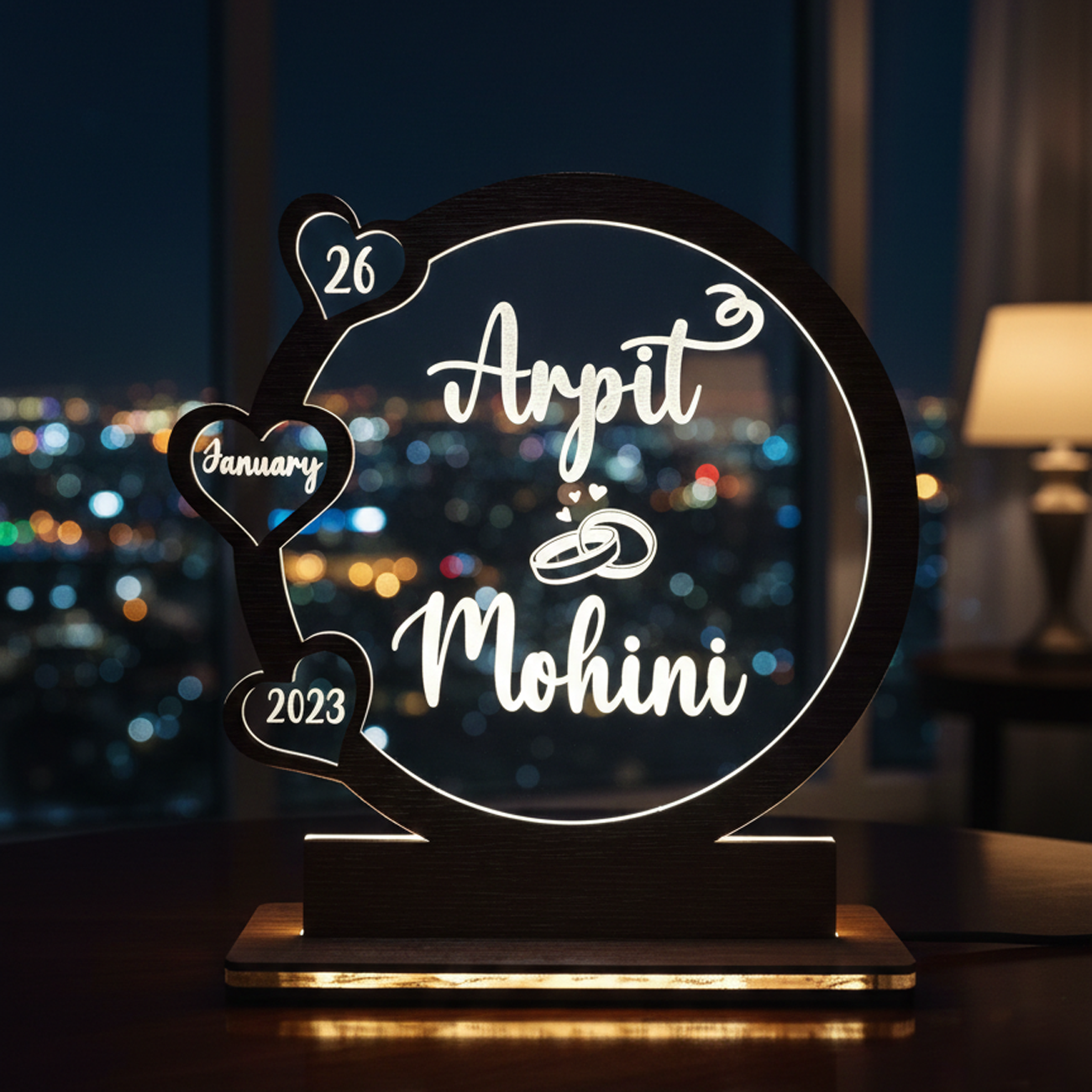 Personalized Anniversary Ring LED Lamp