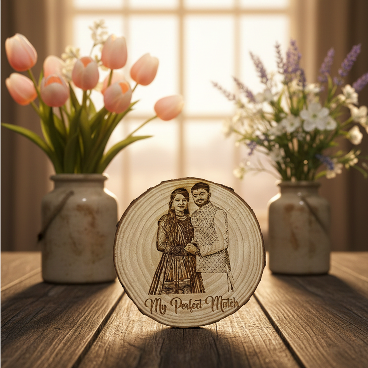 The Timeless Grain | Personalized Laser-Engraved Wooden Slice
