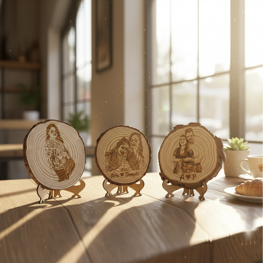 The Timeless Grain | Personalized Laser-Engraved Wooden Slice
