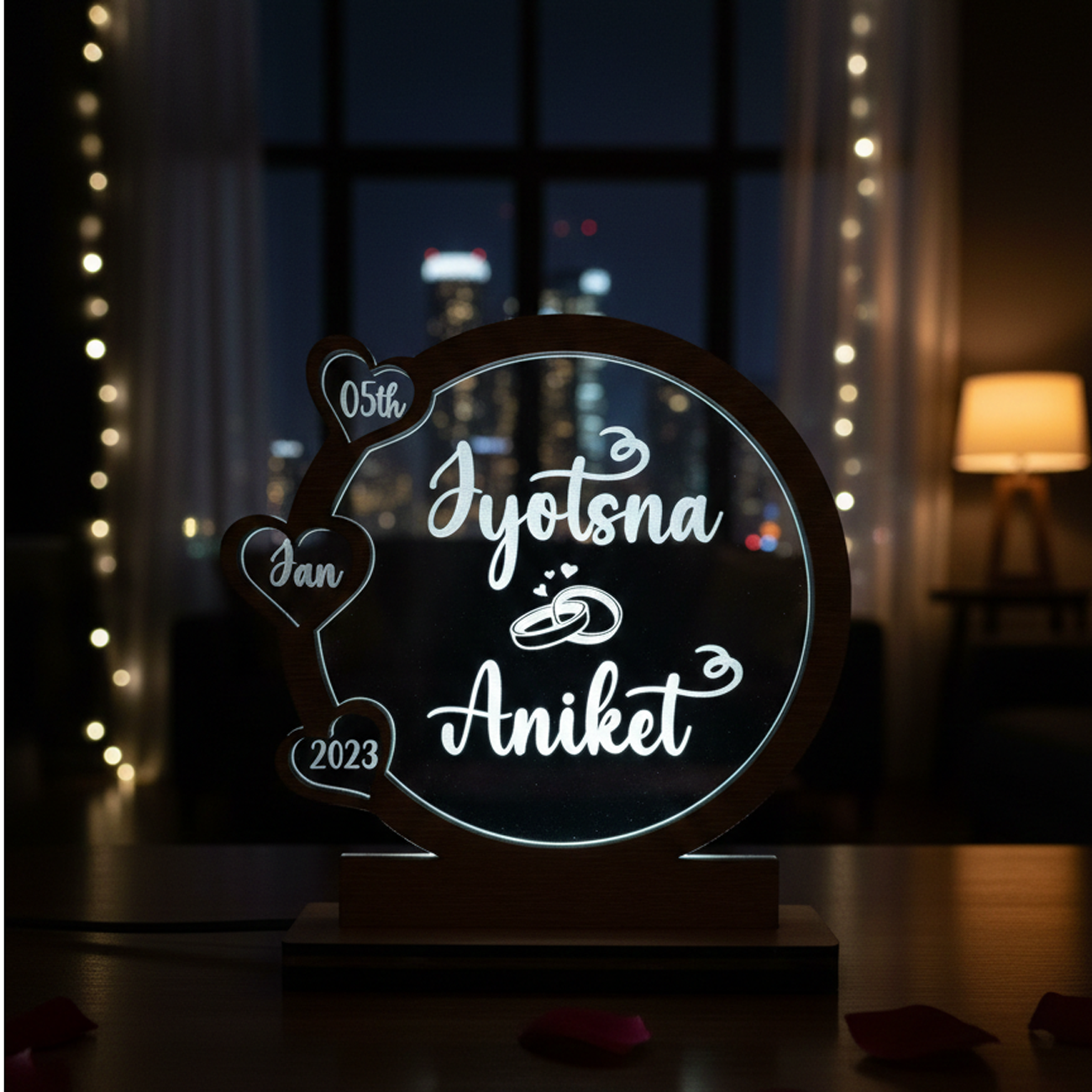 Personalized Anniversary Ring LED Lamp
