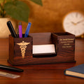 Personalized Rosewood Finish Doctor Desk Organizer & Mobile Stand
