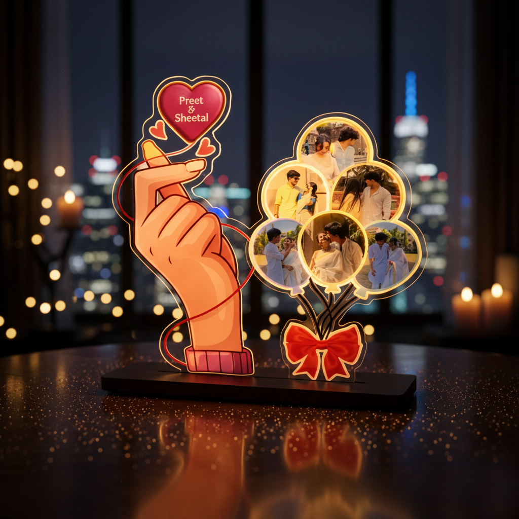 Personalized "Finger Heart" & Photo Balloon LED Illusion Lamp