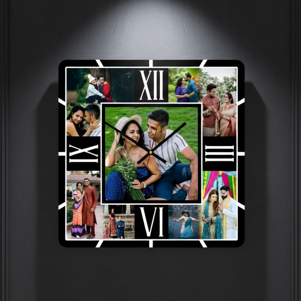 "Timeless Moments" Personalized Multi-Photo LED Acrylic Clock