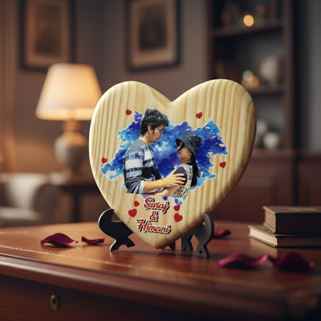 Personalized Heart-Shaped Natural Wooden Watercolor Plaque