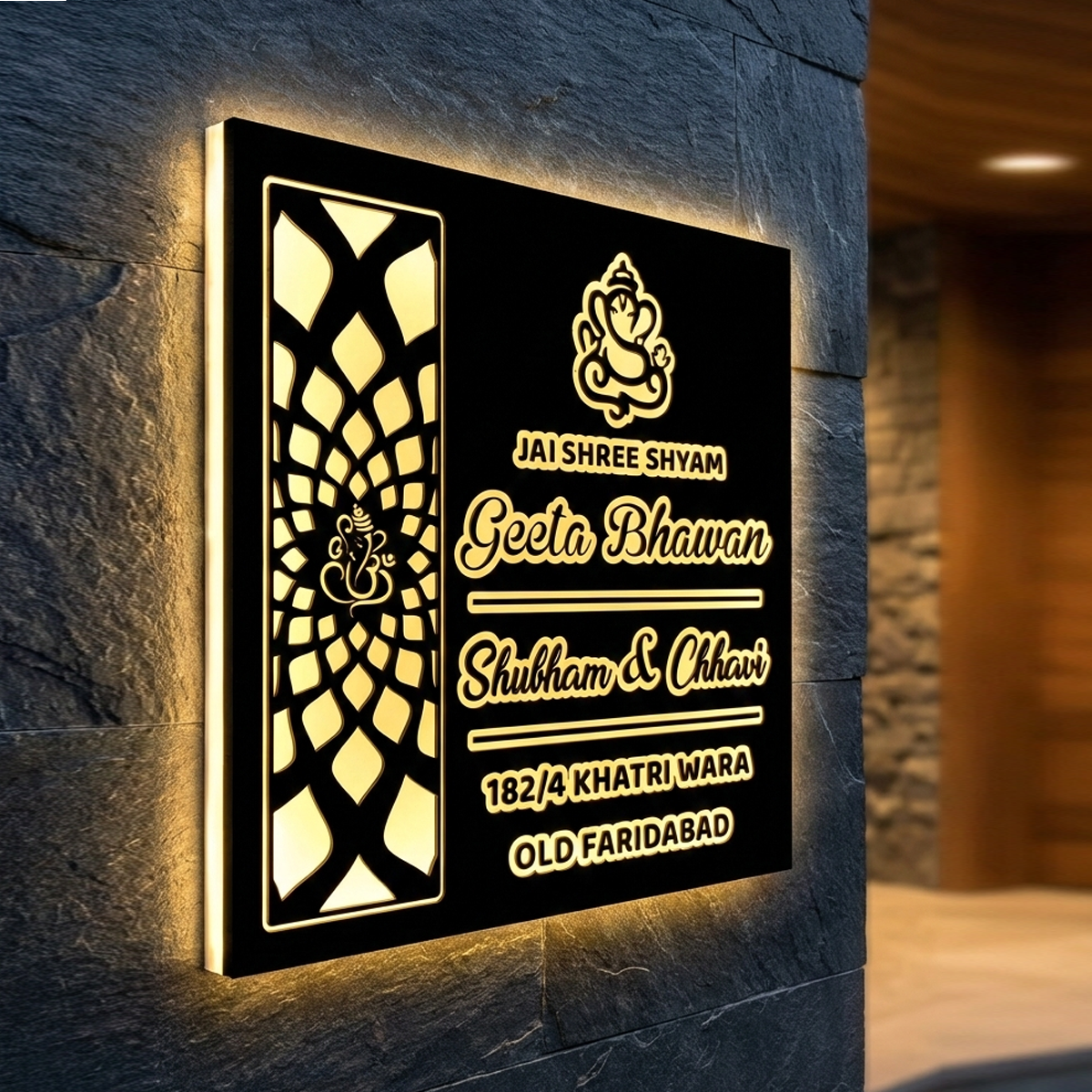 The "Glow-of-Ganesha" Premium LED Backlit Acrylic Nameplate