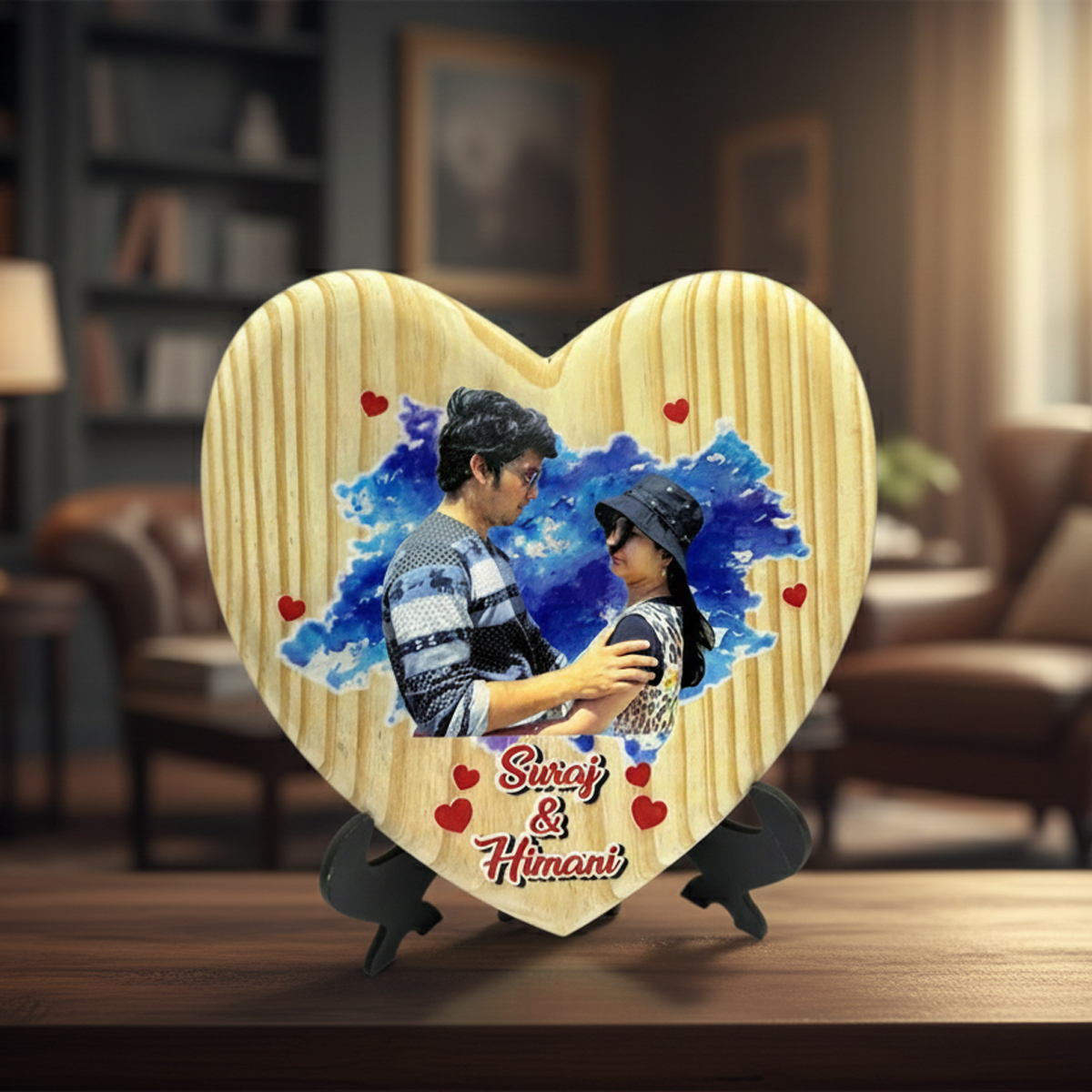 Personalized Heart-Shaped Natural Wooden Watercolor Plaque