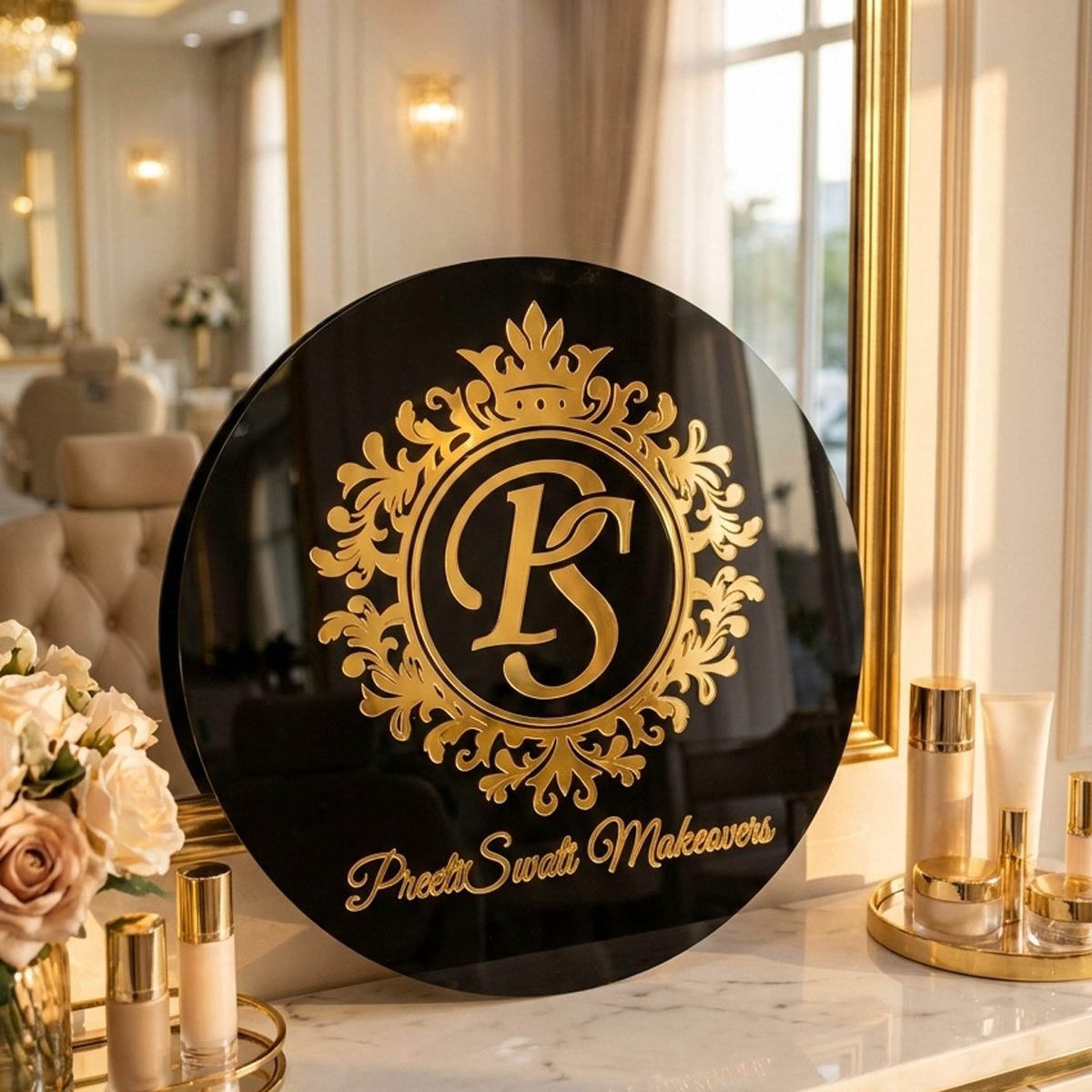 Signature Gold & Obsidian Acrylic Branding  Name Plate