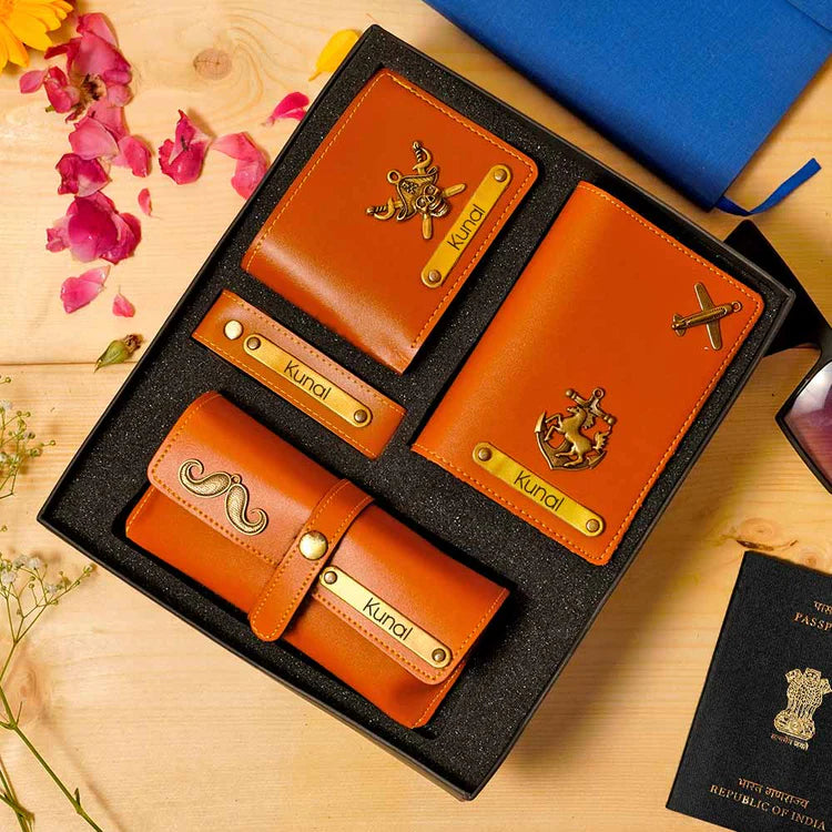 Personalized Men's 4-in-1 Premium Leather Gift Set