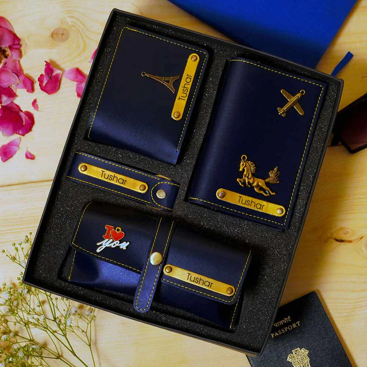 Personalized Men's 4-in-1 Premium Leather Gift Set