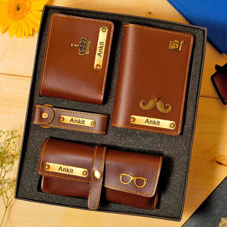 Personalized Men's 4-in-1 Premium Leather Gift Set