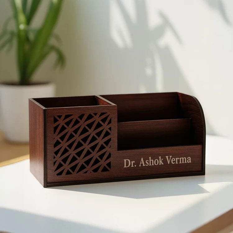 Personalized Wooden Office Desk Organizer