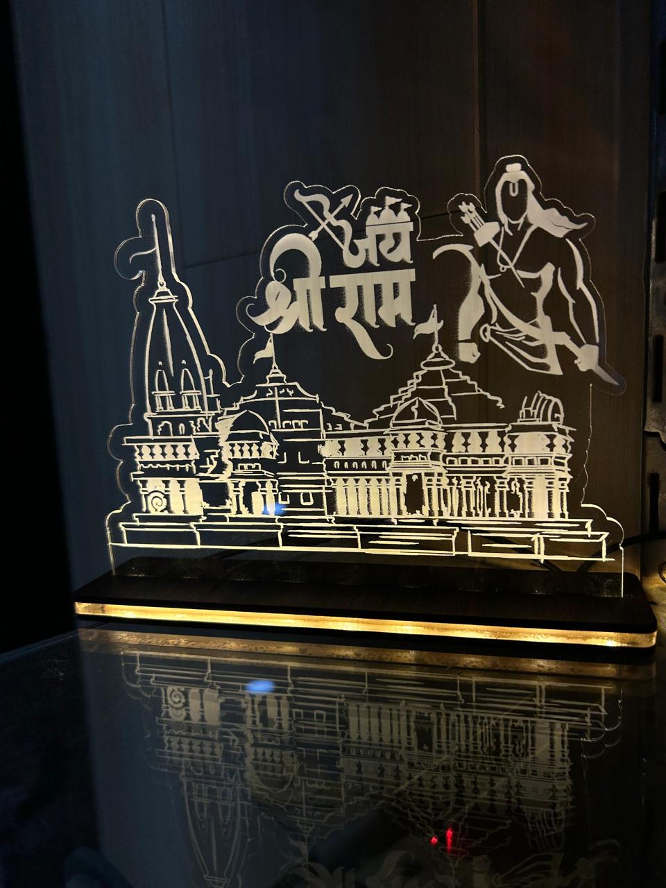 🪔 Jai Shri Ram LED Acrylic Table Frame with Ram Mandir Design