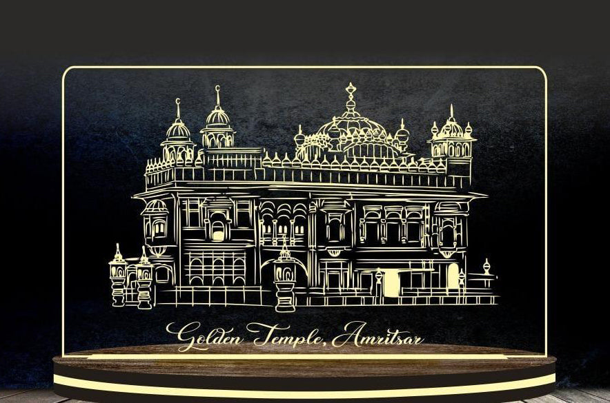 ✨ Customised LED Golden Temple Acrylic Frame — Peace, Faith & Timeless Beauty