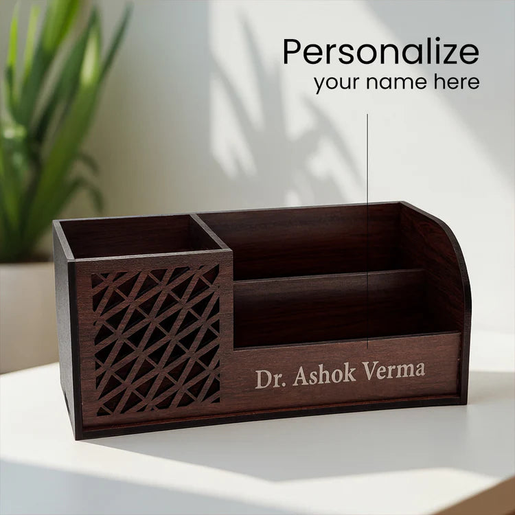 Personalized Wooden Office Desk Organizer