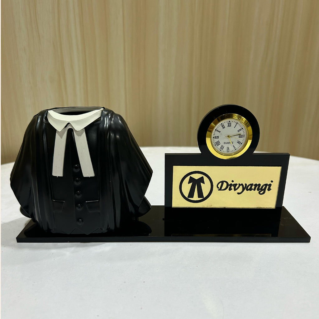 Premium Personalized Advocate Desk Pen Stand with clock