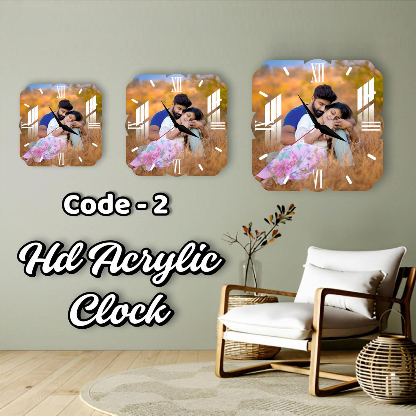 Scalloped Acrylic Personalized Photo Wall Clock