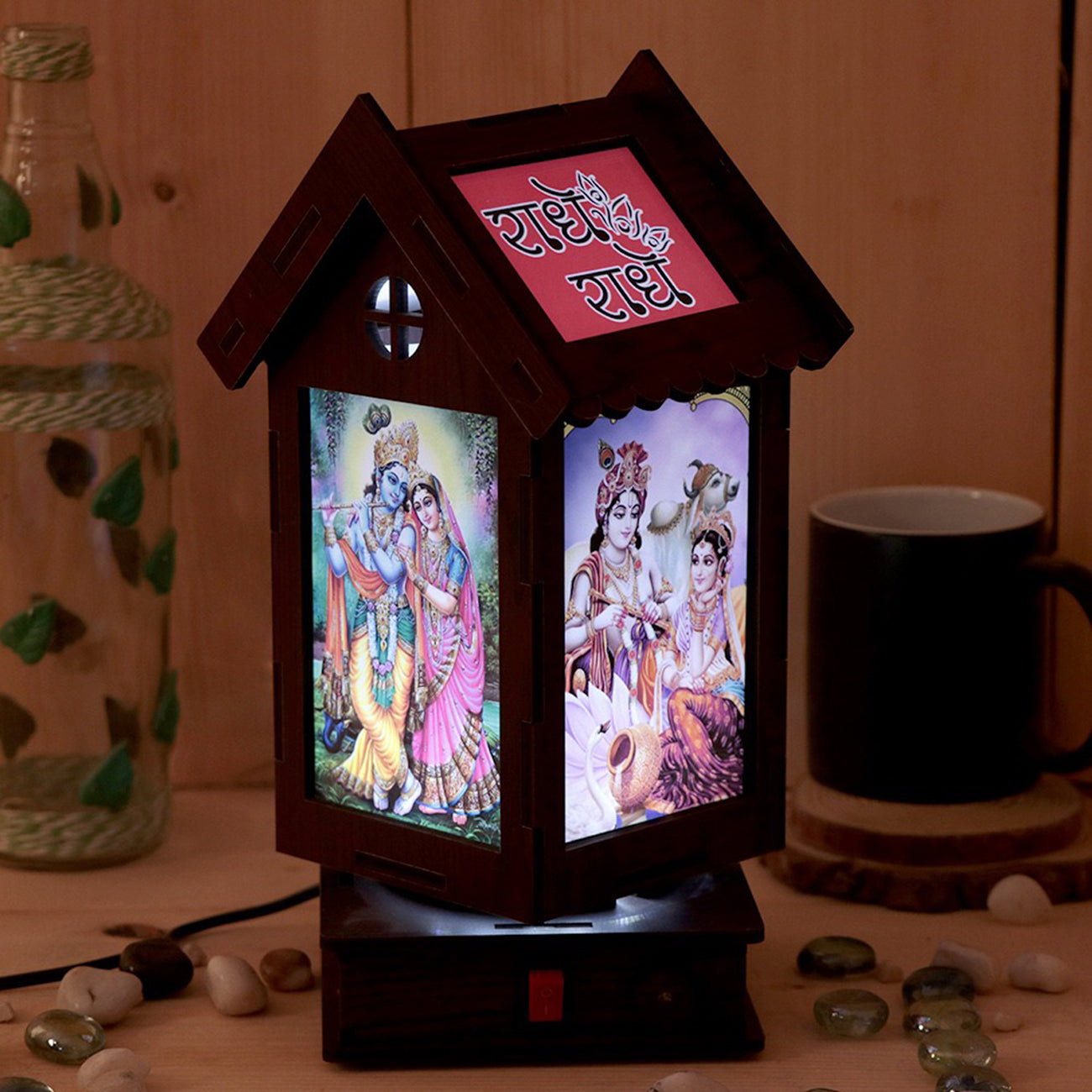 Wooden Rotating Table Lamp With Music Speaker