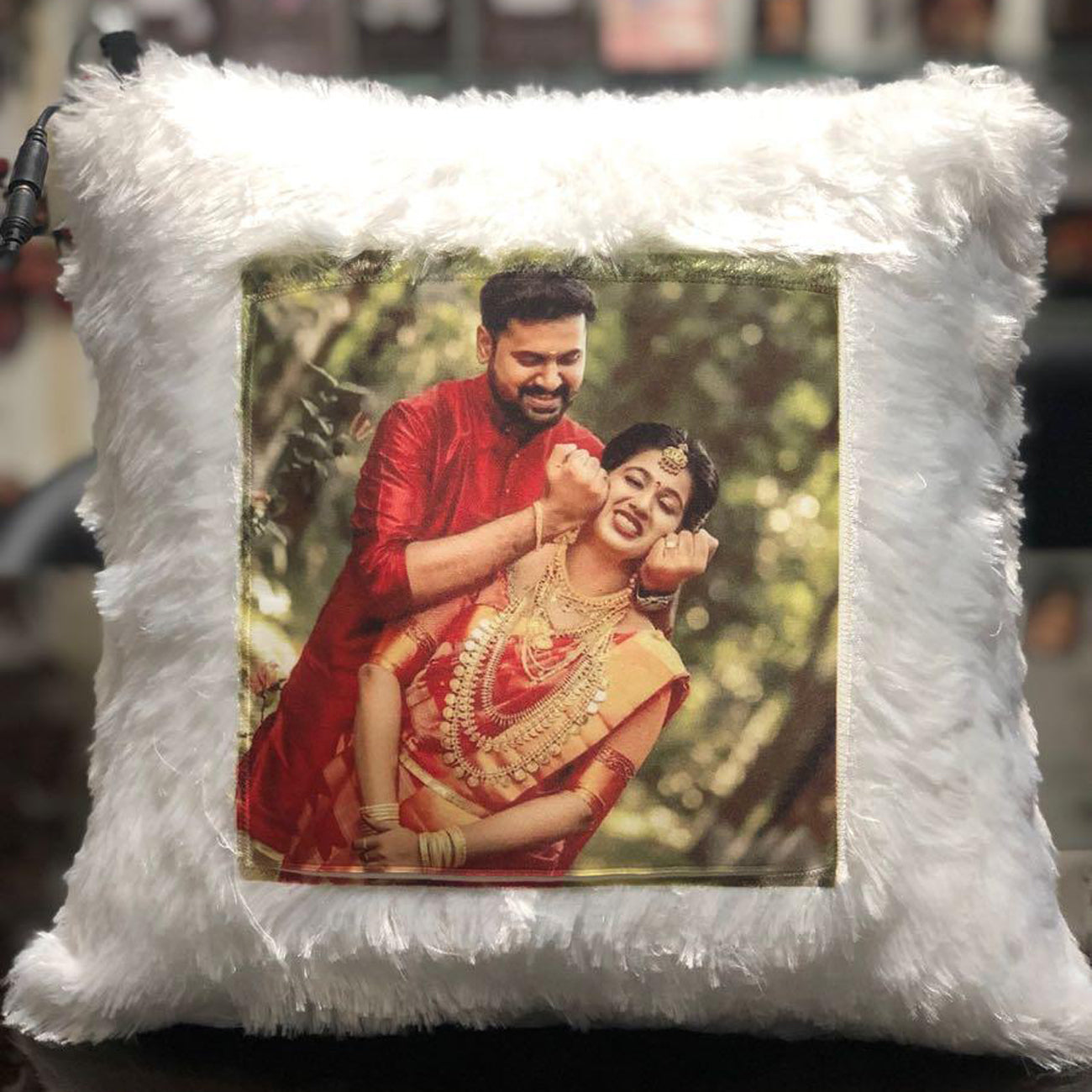 Personalized Square LED Fur Pillow